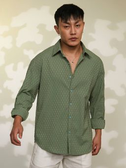 Campus Sutra - Men's Green Spread Collar Oversized Casual Shirt