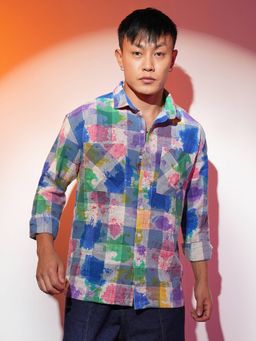 Campus Sutra - Men's Multi-Color Splash Check Oversized Casual Shirt