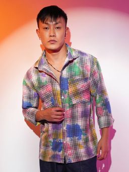 Campus Sutra - Men's Multi-Color Splash Plaid Oversized Casual Shirt