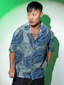 Campus Sutra - Men's Ocean Blue Oceanic Oversized Casual Shirt