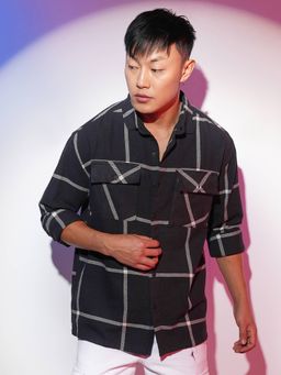 Campus Sutra - Men's Midnight Black Check Casual Shirt