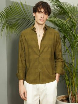 Campus Sutra - Men's Khaki Green Hive Checkered Casual Shirt