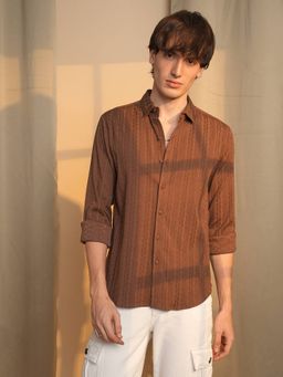 Campus Sutra - Men's Brown Woven Casual Shirt