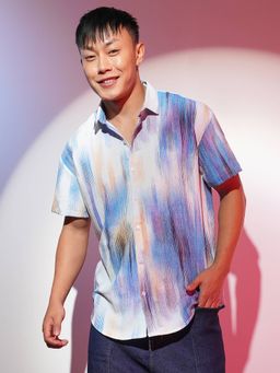 Campus Sutra - Men's Sky Blue Strokes Textured Casual Shirt