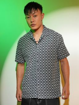 Campus Sutra - Men's Midnight Black Embroidered Casual Shirt