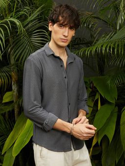 Campus Sutra - Men's Space Grey Hive Textured Casual Shirt