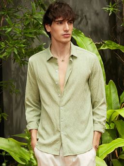 Campus Sutra - Men's Avocado Green Textured Casual Shirt