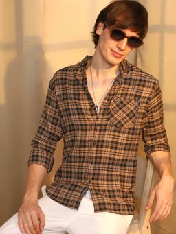 Campus Sutra - Men's Brown Checked Casual Shirt