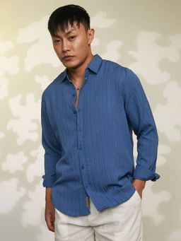 Campus Sutra - Men's Blue Spread Collar Casual Shirt