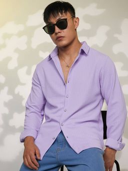Campus Sutra - Men's Purple Spread Collar Casual Shirt