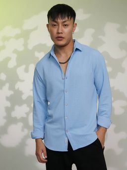 Campus Sutra - Men's Blue Spread Collar Casual Shirt