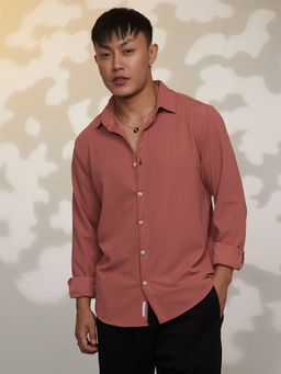 Campus Sutra - Men's Rust Spread Collar Casual Shirt