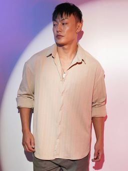 Campus Sutra - Men's Light Beige Spear Textured Casual Shirt