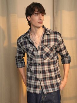 Campus Sutra - Men's Beige Checked Casual Shirt
