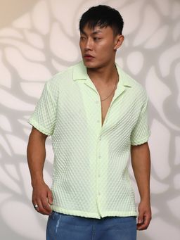 Campus Sutra - Men's Cuban Collar Green Casual Shirt
