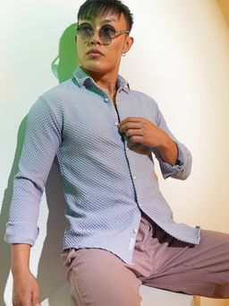 Campus Sutra - Men's Icy Blue Embossed Micro Check Casual Shirt