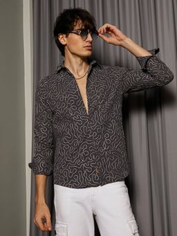 Campus Sutra - Men's Charcoal Black Fluid Lined Casual Shirt