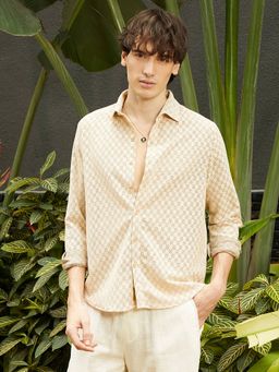 Campus Sutra - Men's Salt Box Beige Textured Casual Shirt