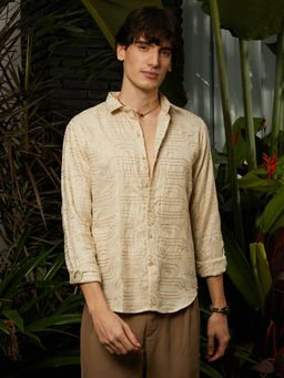 Campus Sutra - Men's Khaki Beige Curve-Lined Casual Shirt