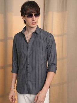 Campus Sutra - Men's Grey Striped Casual Shirt