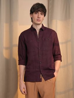 Campus Sutra - Men's Maroon Textured Casual Shirt