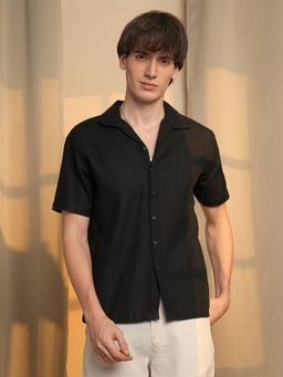 Campus Sutra - Men's Black Textured Casual Shirt