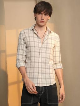 Campus Sutra - Men's Beige Checked Casual Shirt