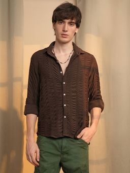 Campus Sutra - Men's Brown Textured Casual Shirt