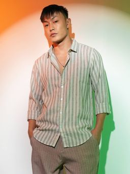 Campus Sutra - Men's Moon Grey Heathered Stripe Casual Shirt