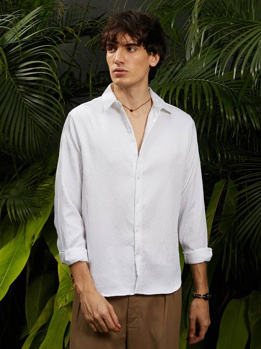 CAHOOT Men's Chalk White Textured Casual Shirt