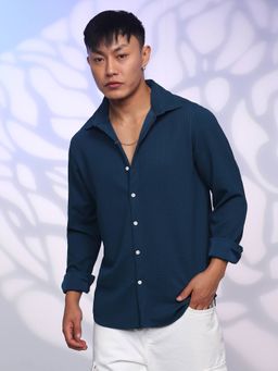 Campus Sutra - Men's Teal Spread Collar Casual Shirt