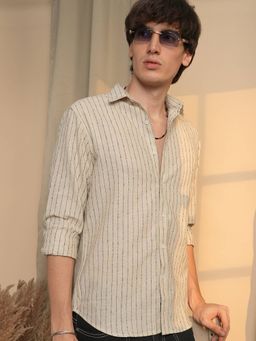 Campus Sutra - Men's Beige Striped Casual Shirt