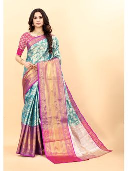 Yavira Silk - Sky Blue Ethnic Wear Silk Blended Traditional Saree with Unstitched Blouse