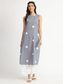 Pink Fort - Grey Cotton Bandhani Tie and Dye Kurta