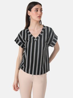 Kazo - Black Stripes Printed Boxy Fit Top