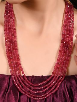 Ratnavali Jewels - Five Layer Magenta Rani Quartz Stone Beads Necklace