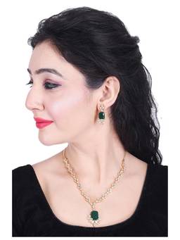 Ratnavali Jewels - Gold Plated Green American Diamond CZ Drop Jewellery (Set of 2)