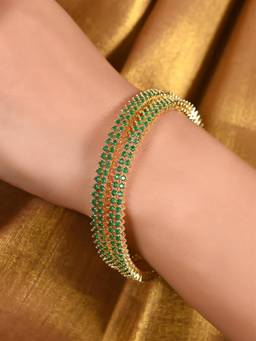 Ratnavali Jewels - Gold Plated Green American Diamond Cubic Zirconia Bangles