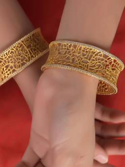 Ratnavali Jewels - Gold Plated Filigree American Diamond Cubic Zirconia Bangles