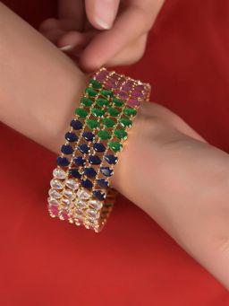 Ratnavali Jewels - Gold Plated Multi American Diamond CZ Single Kada