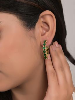 Ratnavali Jewels - Gold Plated American Diamond CZ Green Hoop Earring