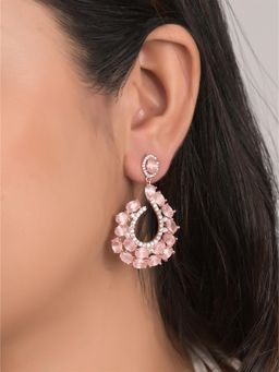 Ratnavali Jewels - Rose Gold Plated American Diamond CZ Pink Drop Earring