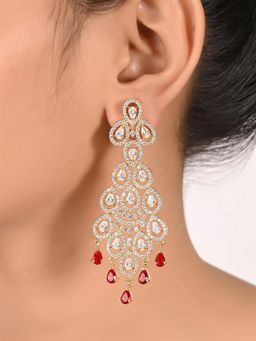 Ratnavali Jewels - Gold Plated American Diamond CZ Ruby Long Dangle Earring