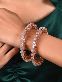 Ratnavali Jewels - Rose Gold Plated American Diamond Cubic Zirconia Pacheli Bangles