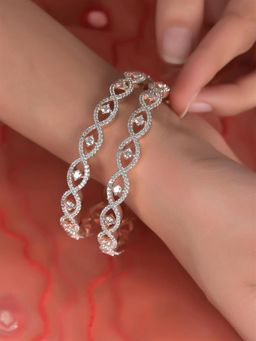 Ratnavali Jewels - Rose Gold Plated American Diamond Cubic Zirconia Sleek Bangles