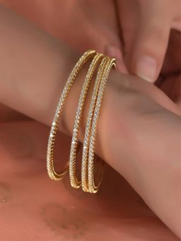 Ratnavali Jewels - Gold Plated American Diamond Cubic Zirconia Sleek Bangles (Pack of 2)