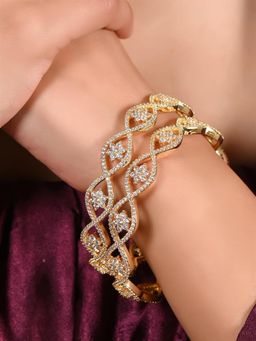 Ratnavali Jewels - Gold Plated American Diamond Cubic Zirconia Floral Bangles