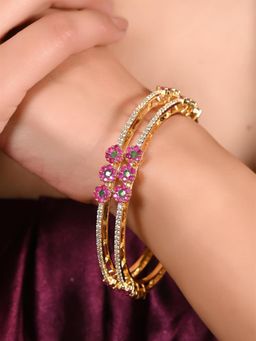 Ratnavali Jewels - Gold Plated American Diamond Cubic Zirconia sleek Bangles