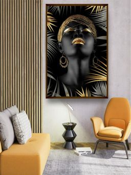 The Art House - Black Gold-Toned Abstract Printed Canvas Painting Wall Art