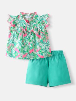 Nautinati - Girls Floral Printed Short Sleeves Top with Solid Shorts (Set of 2)
